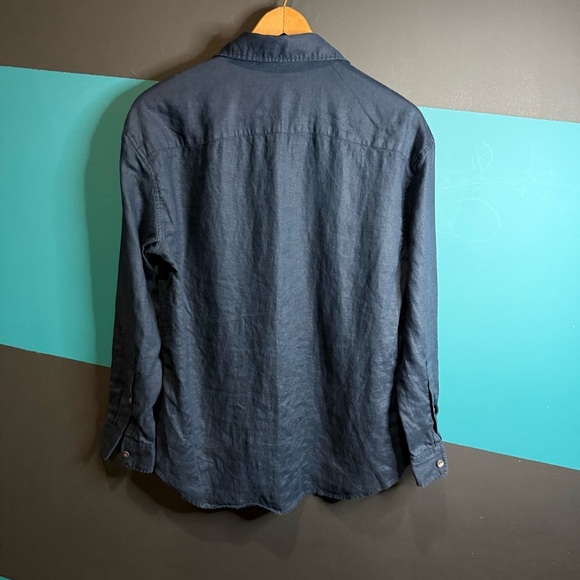 Club Monaco Navy 100% Linen Button Down Shirt - Picture 7 of 11